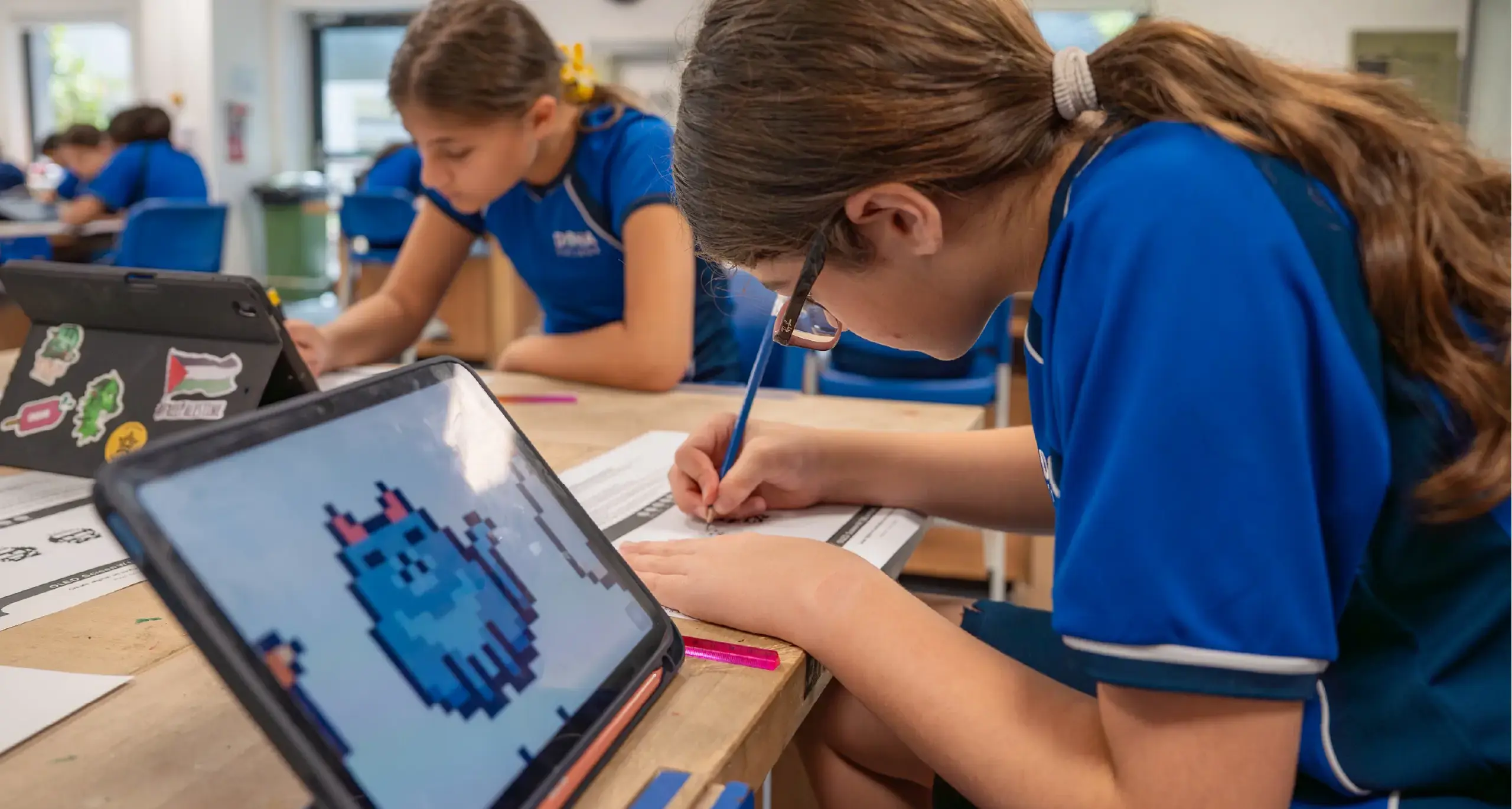 Student making Pixel Art